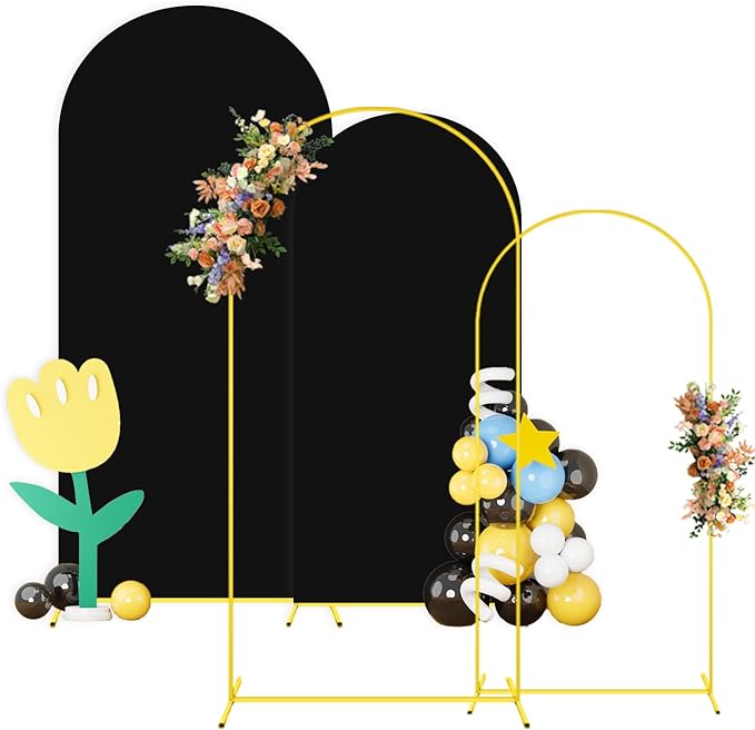Wedding Arch Backdrop Stand and Cover Set of 2 6FT 7.2FT Black Spandex Fitted by OMKSIH