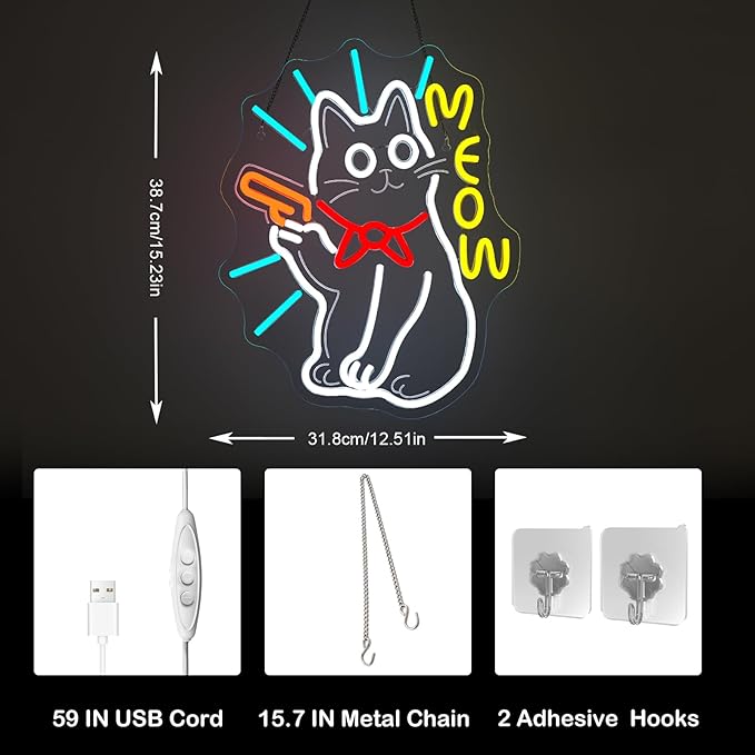 MEOW Cat Neon Sign, Cute LED Wall Light - Image 6