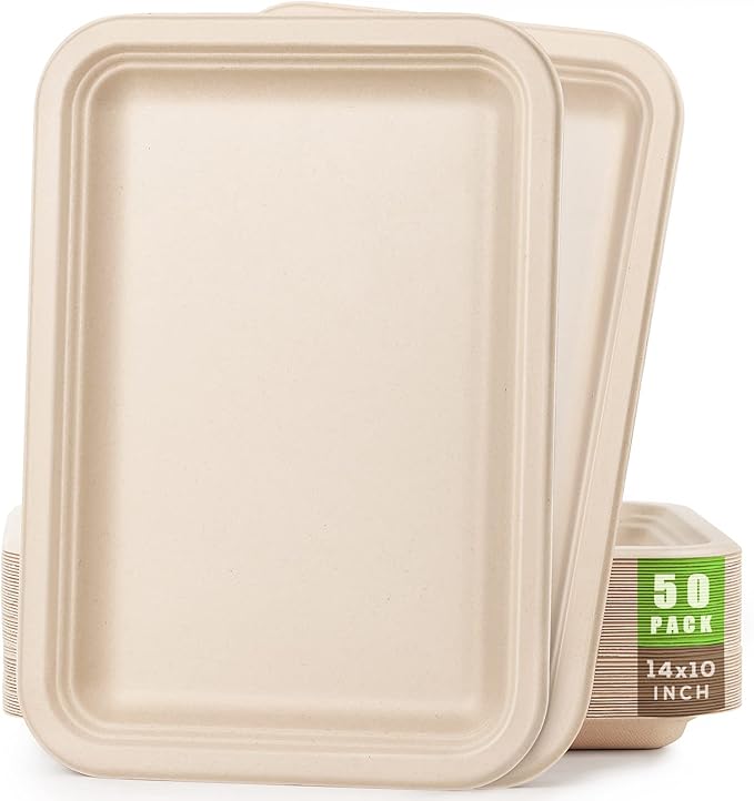 Gezond 50 Pack 14 Inch Disposable Food Trays Eco-friendly Heavy-Duty Large by Gezond%C2%AE
