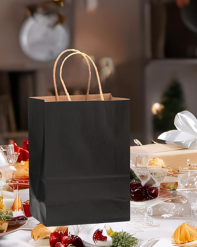qiqee 50-Packs Black Paper Gift Bags - Image 5