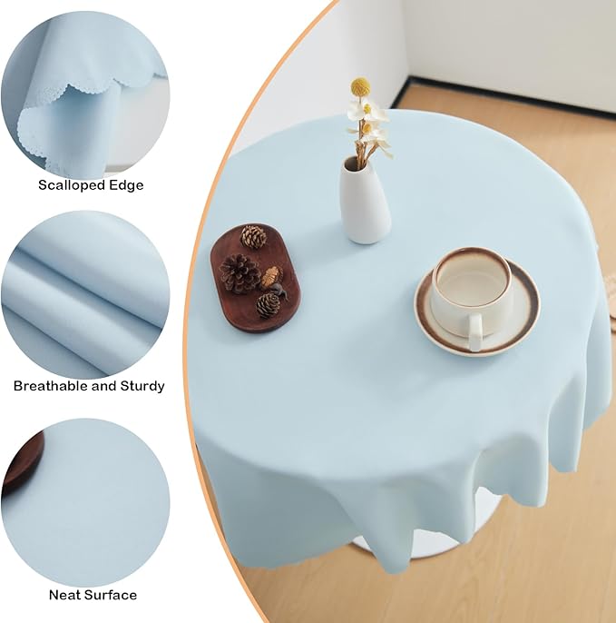 Small Square Light Blue Tablecloth 36 x 36 Inch Polyester Fabric Washable Table - Image 4