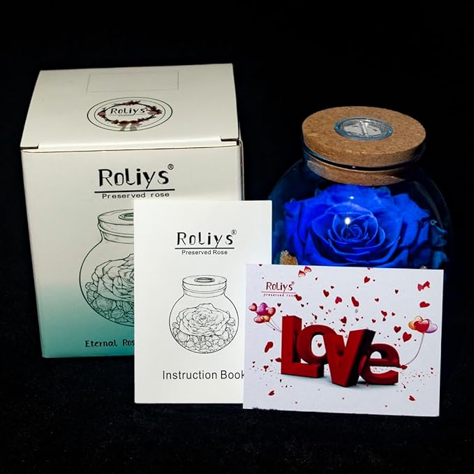 Preserved Real Roses with Colorful Mood Light Wishing Bottle, Eternal - Image 3