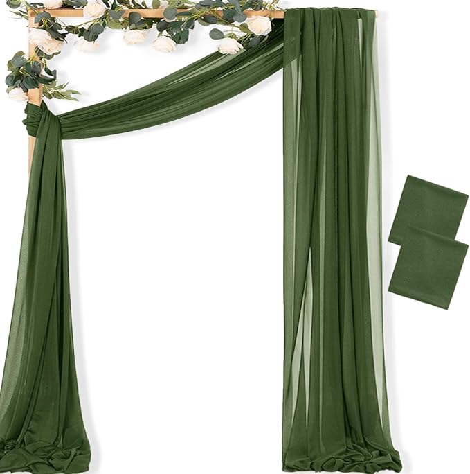 MLMC Olive Green Wedding Arch Draping Fabric 2 Panels 29" x 20 FT Extra Long by MLMC