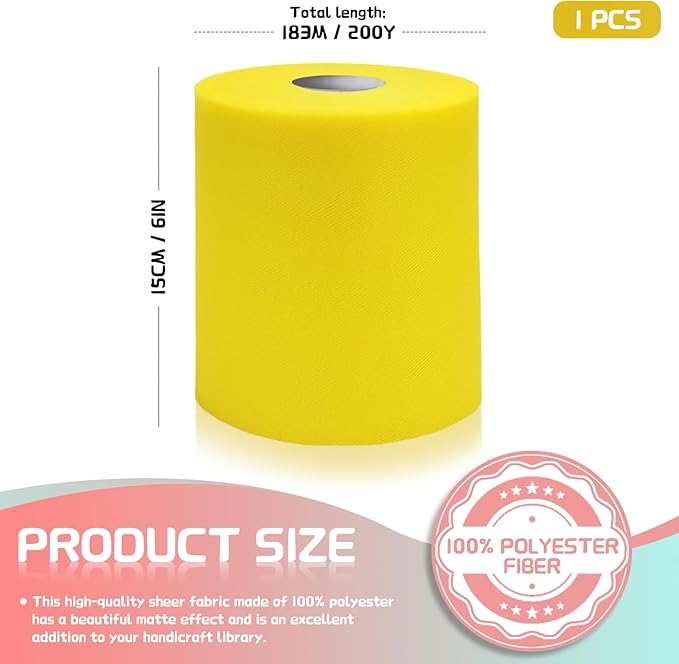 6" x 200 Yards Yellow Tulle Fabric Rolls - Image 2