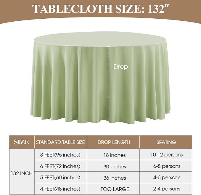 Round Tablecloth 132 Inch 2 Pack Sage Green Tablecloths Washable Decorative - Image 6