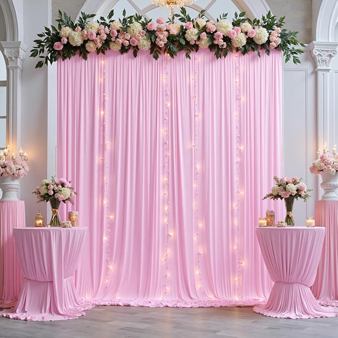 40 ft x 10 ft Wrinkle Free Baby Pink Backdrop Curtain - Image 7