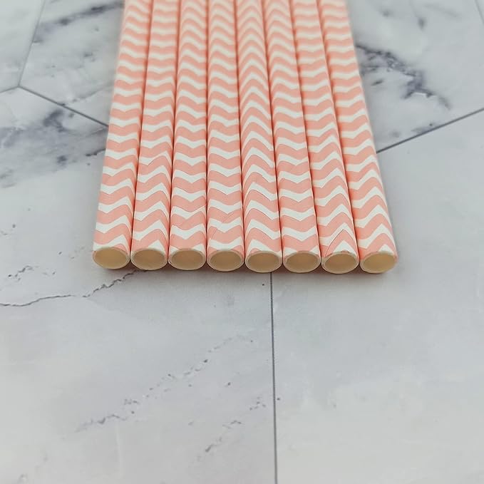 YAOSHENG Premium Disposable Waves Striped Drinking Paper Straws, Pack 100 Pink - Image 6