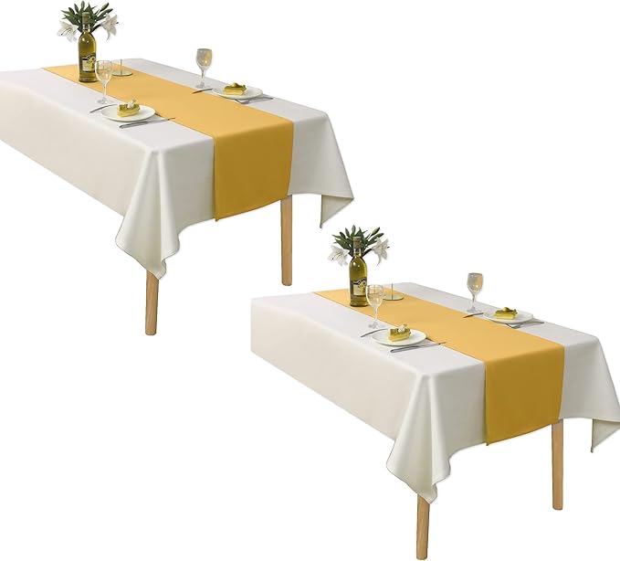DUALIFE Table Runner Yellow 14 x 72 Inches Long Vivid Fall Yellow Table Runner - Image 2