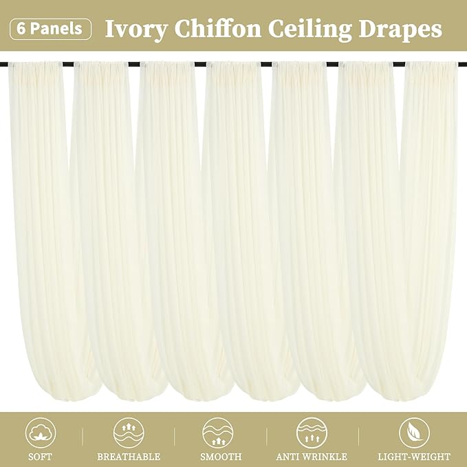 6 Panels Ivory Ceiling Drapes for Wedding 5ftx10ft Chiffon Fabric Arch Draping - Image 2