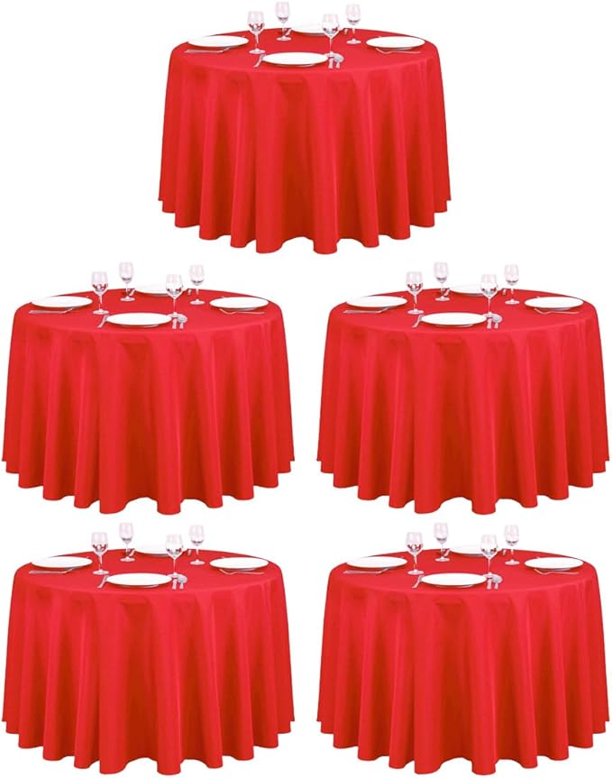 LTC LINENS 5 Pack 108 Inch Round Tablecloths Red by LTCLINENS