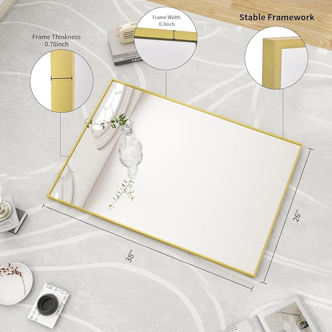 BEAUTYPEAK Wall Mirror 26" x 38" Rectangle Mirror - Image 6