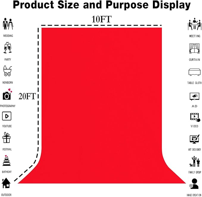 10x20FT Large Red Screen Backdrop Background - Image 3