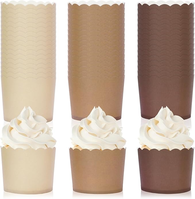 Whaline 120Pcs Brown Paper Baking Cups Scalloped Edge Cupcake Wrappers Gradient by Whaline