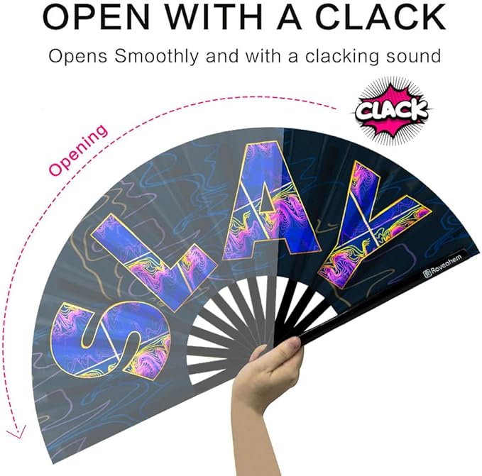 UV Glow Rave Fan, Bamboo Folding Clack Hand Fans Foldable - Image 5