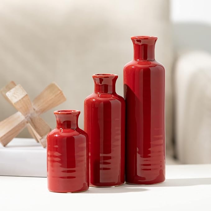 Sullivans Red Vase Set, Farmhouse Decor, Boho Aesthetic Room Decor Vases - Image 3