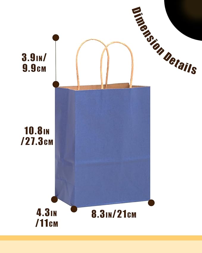 qiqee 50-Packs Kraft Deep Blue Paper Gift Bags - Image 4