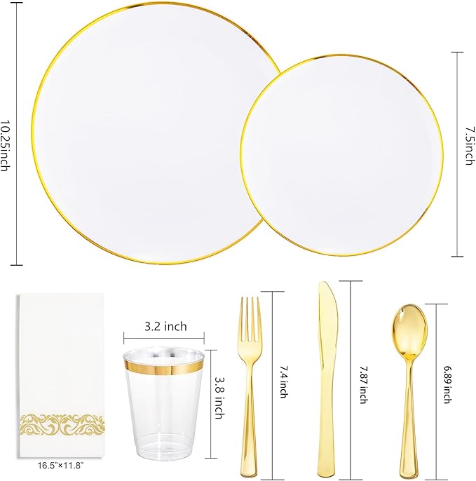Supernal 350pcs White and Gold Plastic Plates, 150 Gold Silverware Set - Image 2