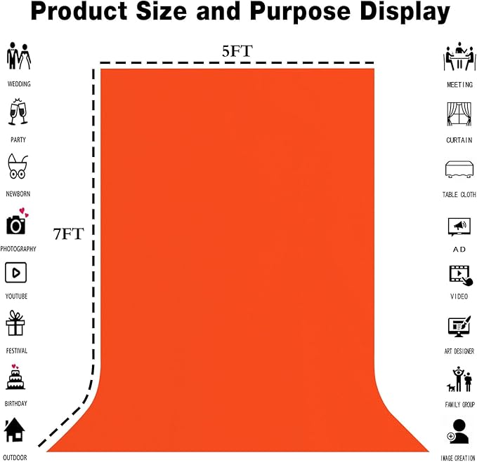 5x7FT Orange Screen Backdrop for Photography Solid Color Photoshoot Background - Image 3