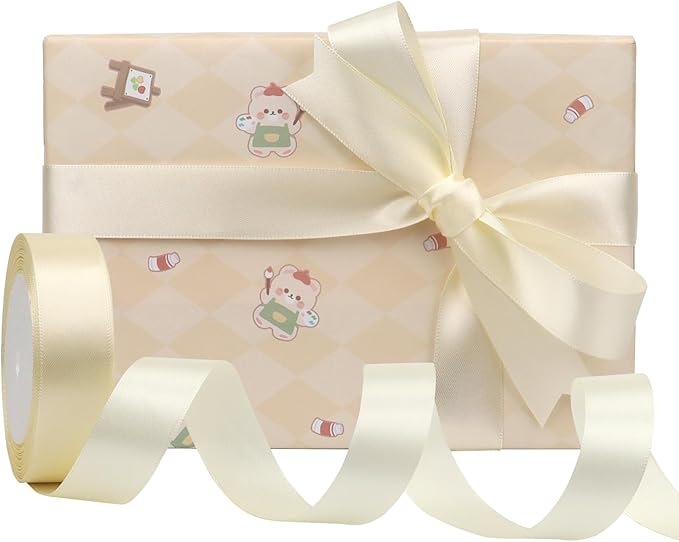 Rice White Solid Satin Ribbon 1 Inch 25 Yards Solid Polyester Fabric Ribbon - Image 5