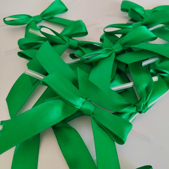 50pcs 2-1/2" Green Satin Ribbon Bows - Image 5