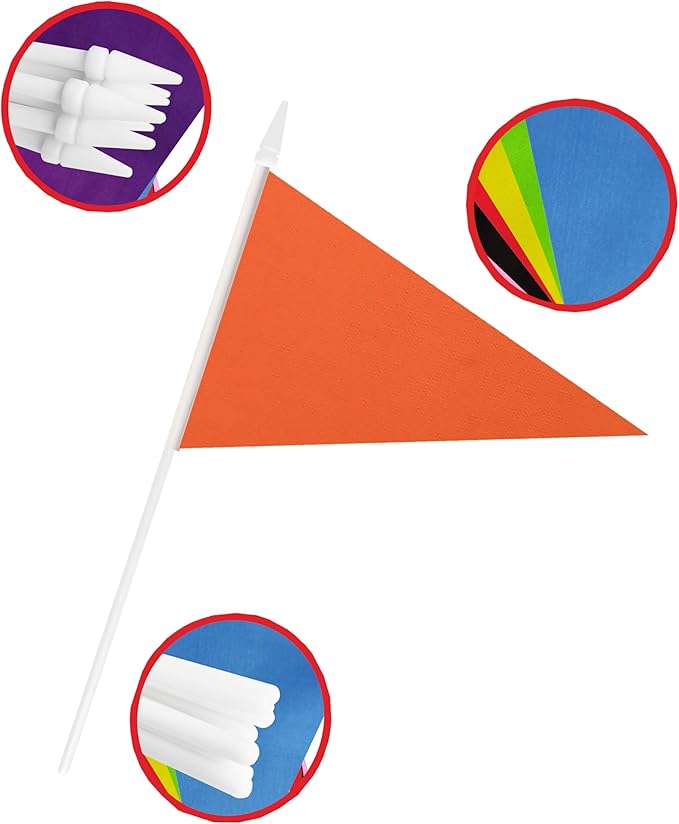 12 Pack Orange Pennant Flags Small Mini Hand Held Solid Color Pennant On Sticks - Image 5