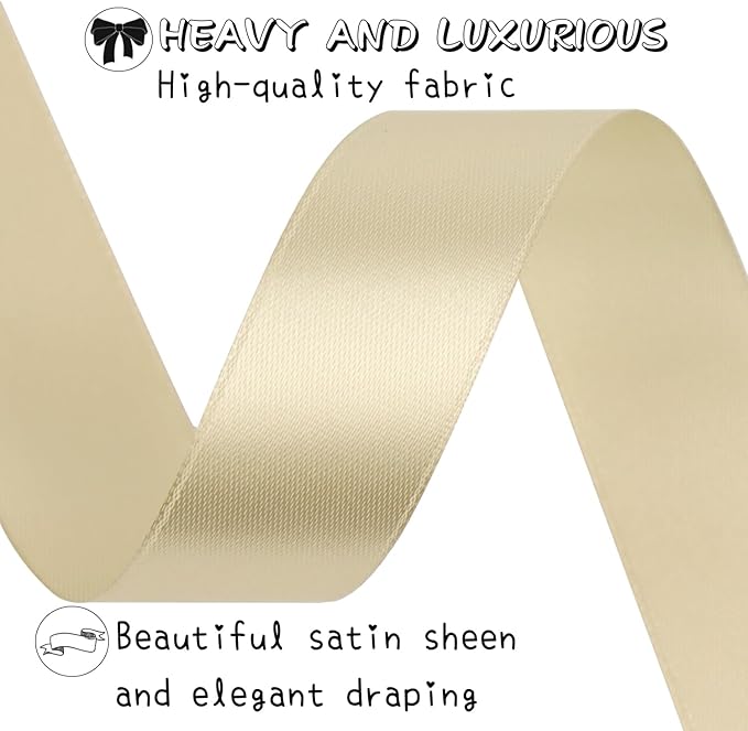 Champagne Solid Satin Ribbon 1 Inch 50 Yards Solid Polyester Fabric Ribbon - Image 3