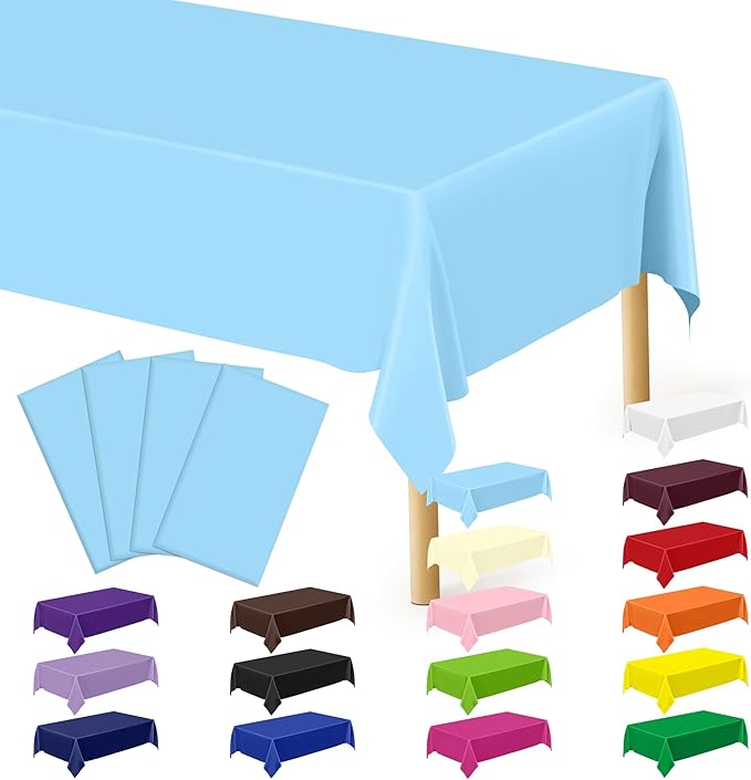 4 PCS SkyBlue Plastic Tablecloth, Disposable Stain Resistant Table Cloth of by QZYL