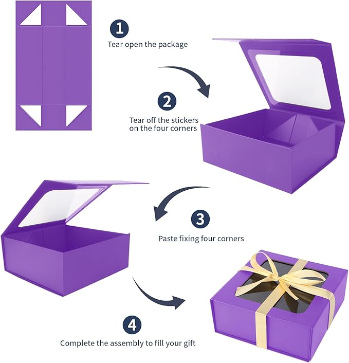 Purple Gift Boxes with Window, 7.5"x7.5"x3.1" Bridesmaid Boxe - Image 4