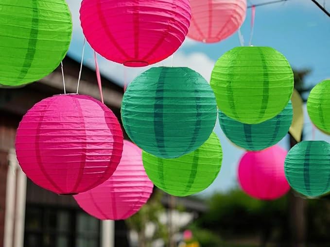 Pink Green Paper Lanterns Decorative 15pcs Party Hanging Decorations - Image 2