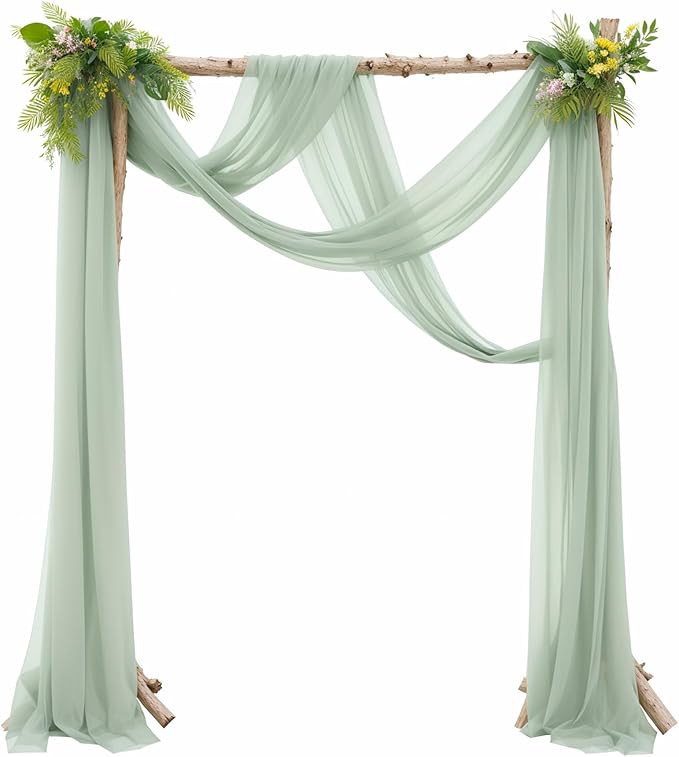 1 Panels Wedding Arch Draping Fabric Sage Green Sheer Backdrop Curtain Arch - Image 6