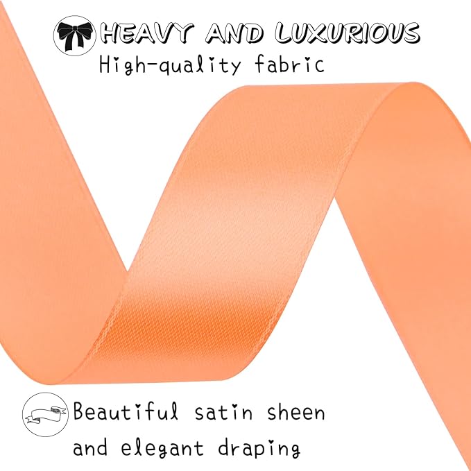 Orange Solid Satin Ribbon 1 Inch 50 Yards Solid Polyester Fabric Ribbon - Image 3