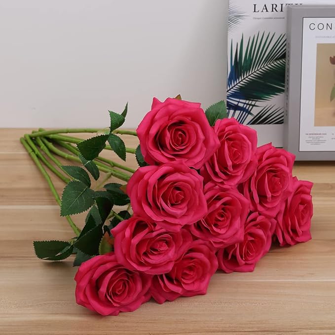 Artificial Rose 10pcs Open Flower Bouquet Faux Rose Stems - Image 4
