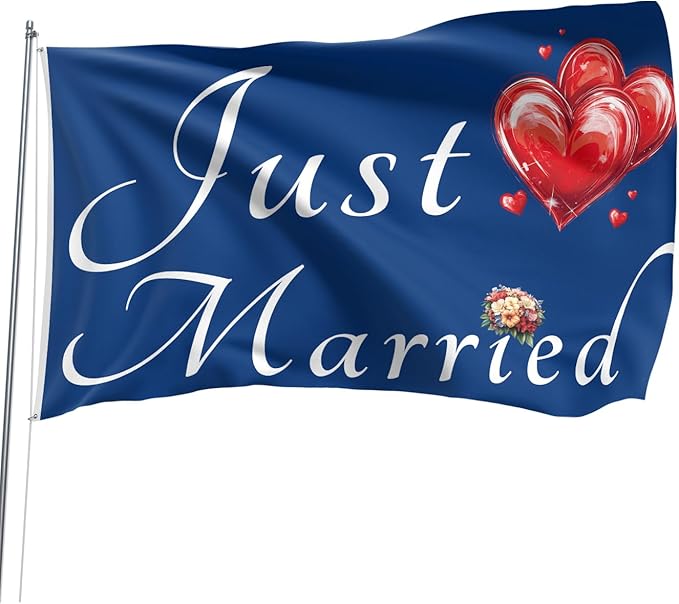 Just Married Flag Banner Outdoor Indoor Decoration Flag 3x5 FT Double Stitched - Image 7