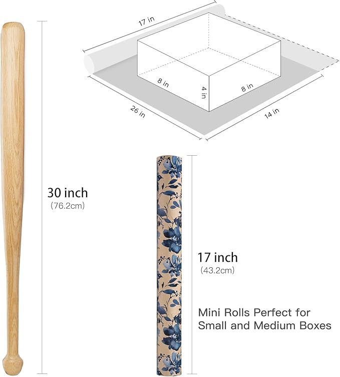 RUSPEPA Blue Floral Wrapping Paper Roll, 17 in x 16.4 ft, Mini Roll, Indigo - Image 7