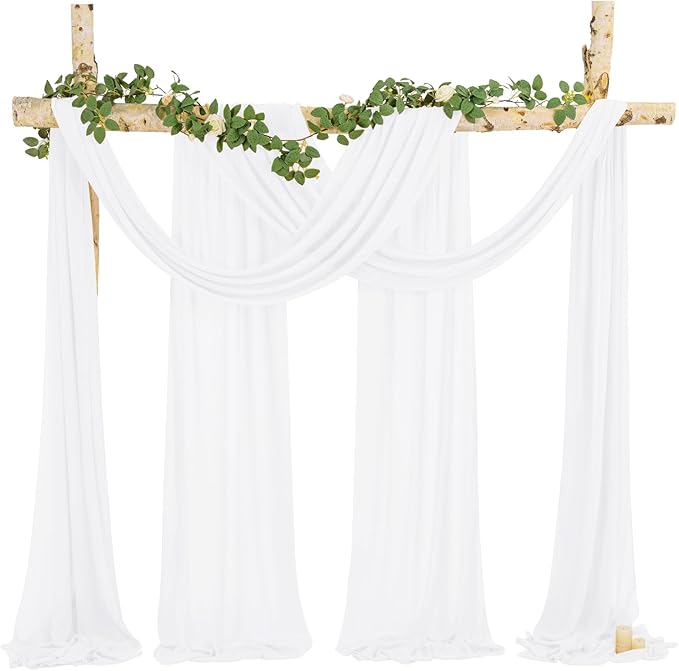 Wedding Arch Draping Fabric, 8 Panels 28" x 20ft White Sheer Chiffon Curtain - Image 4