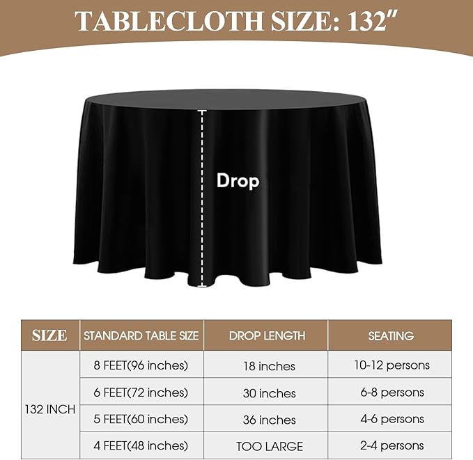 Round Tablecloth 120 Inch 10 Pack Black Tablecloths Washable Decorative Linen - Image 6