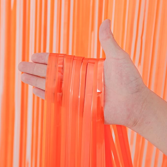 2 Pack Orange Foil Fringe Backdrop Curtains, Tinsel Streamers Birthday Party - Image 2