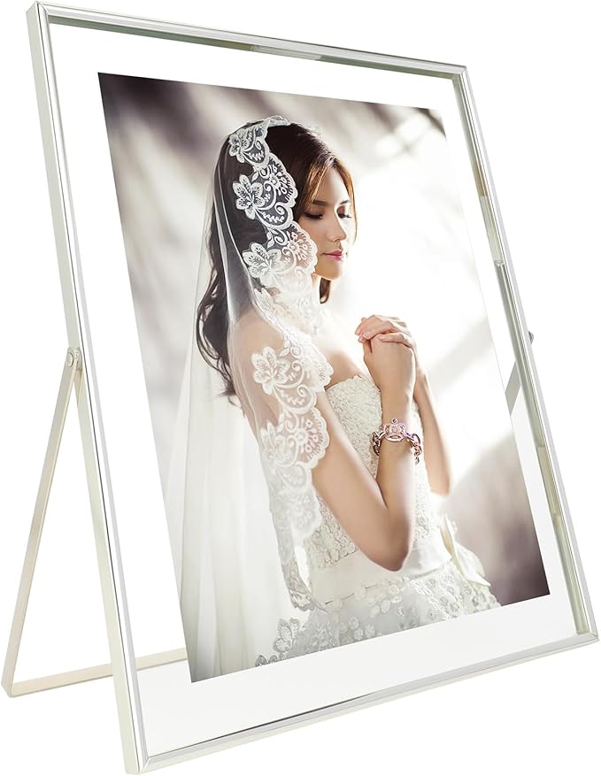 Silver Floating Frame, For Picture 9x11, Tabletop Shelf Photo Frame, Classy by AhaGoOfficial