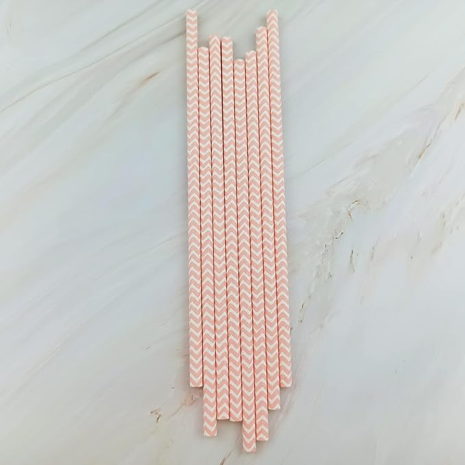 YAOSHENG Premium Disposable Waves Striped Drinking Paper Straws, Pack 100 Pink - Image 7