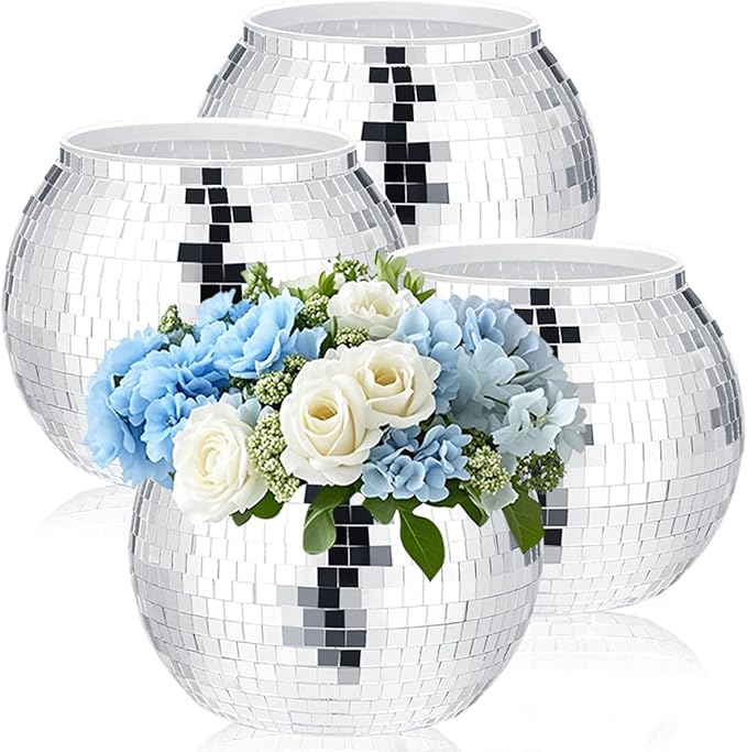 4 Pcs Disco Ball Vases, Plastic Disco Ball Centerpieces 6" X 6.7" Disco Ball by MXOYOXM