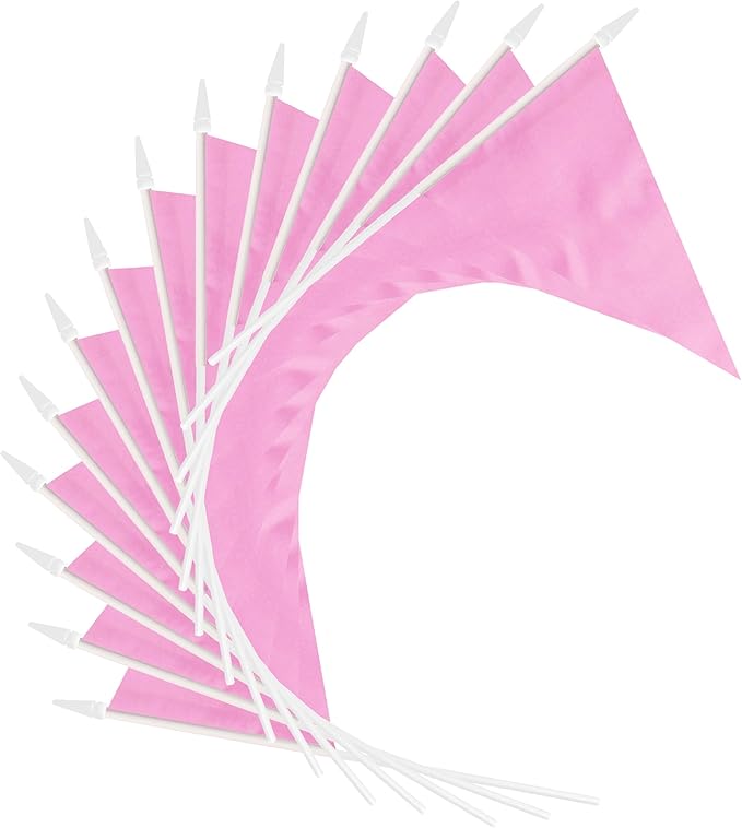 12 Pack Pink Pennant Flags Small Mini Hand Held Solid Color Pennant On Sticks - Image 4