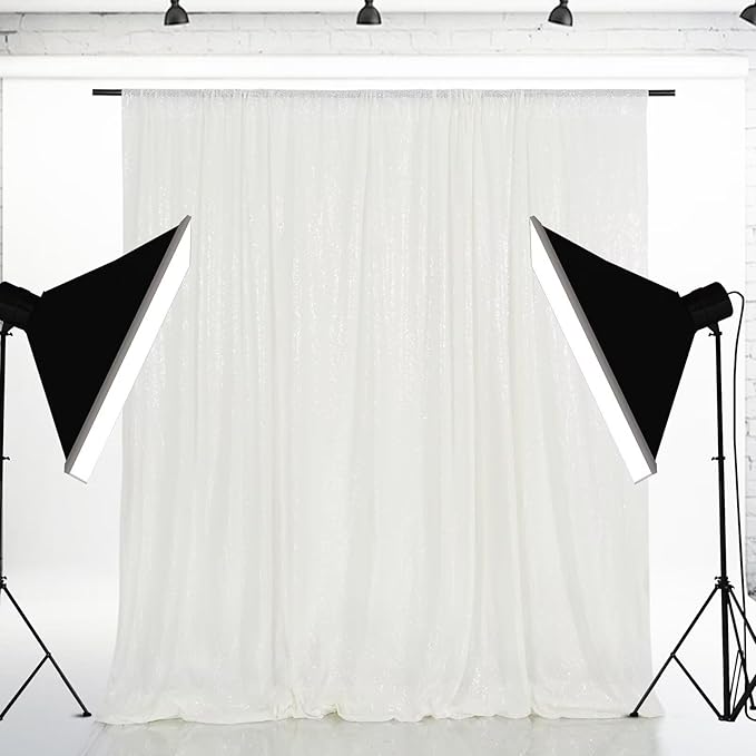 Eternal Beauty White Sequin Backdrop, 8x10 Ft Glitter Background Curtains - Image 4