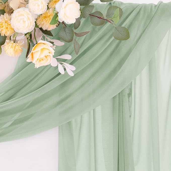 Sage Green 2 Panels Wedding Arch Draping Fabric 29" x 20Ft Sheer Drapes Outdoor - Image 5