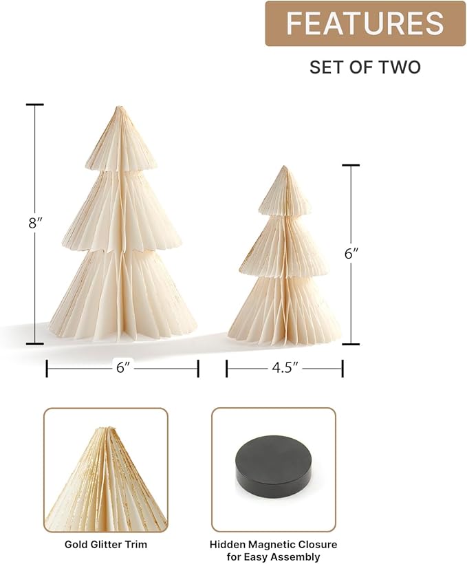 LampLust White Honeycomb Paper Trees, 2 Pack, 6 & 8 Inch, Winter Ornaments - Image 2