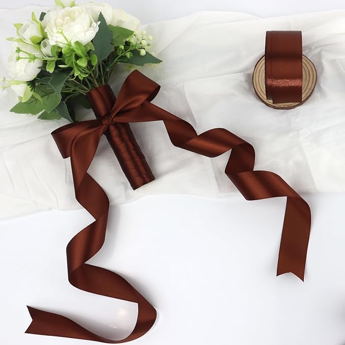 Brown Solid Satin Ribbon 1-1/2 Inch 50 Yards Solid Polyester Fabric Ribbon - Image 6