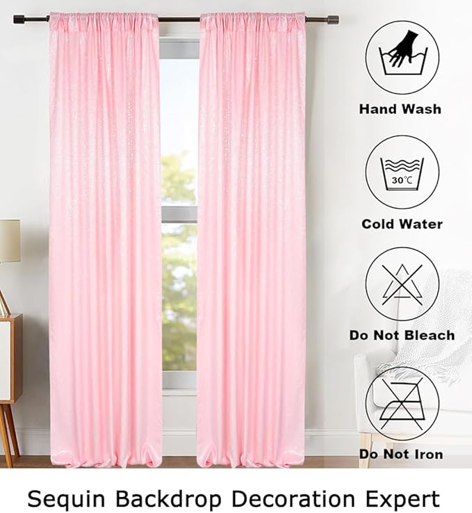 ShinyBeauty Sequin Curtains 4 Panels Baby Pink | 2Ft x 8Ft Sparkle Photo - Image 7