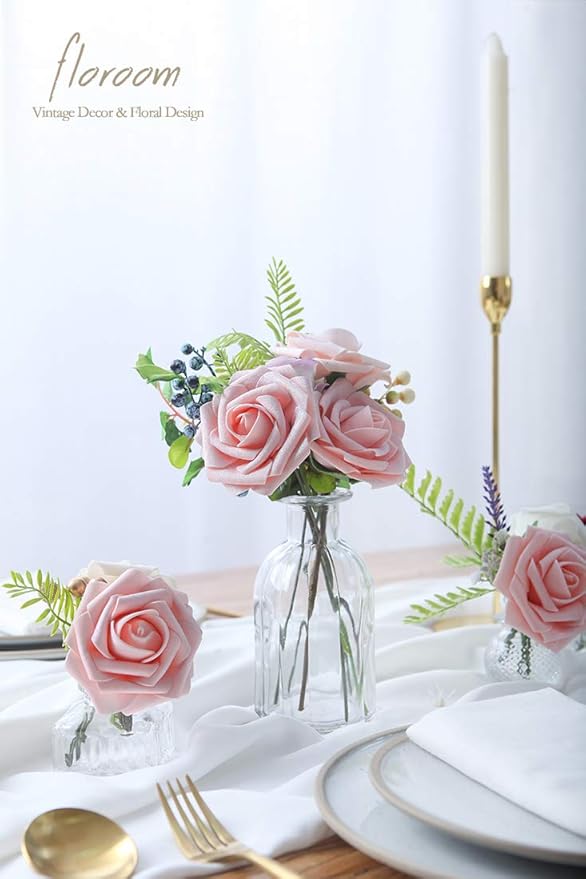 Floroom Artificial Flowers 25pcs Real Looking Shimmer Blush and Peach Foam Fake - Image 6