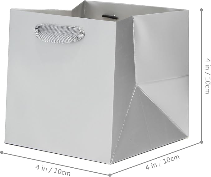 Silver Gray Square Gift Bags 4 in Paper Gift Box Small Square Bottom Kraft - Image 2