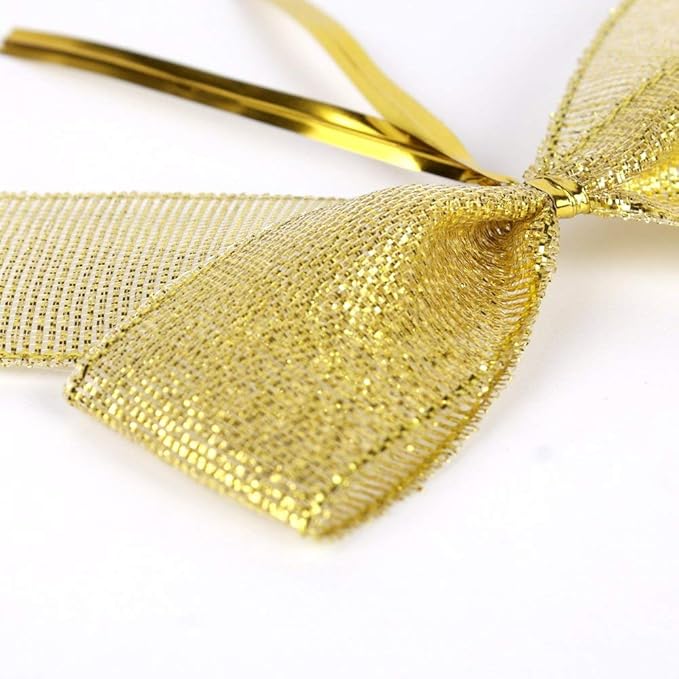 50pcs 3-1/2" Metallic Gold Bows Twist Tie Bows - Image 6