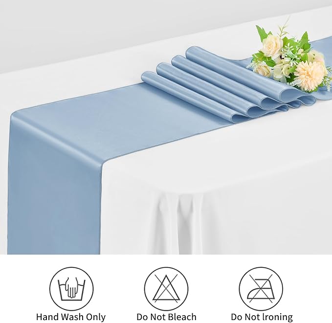 12 Pack Dusty Blue Satin Table Runner, 12 x 108 inch Long Premium Smooth Table - Image 8
